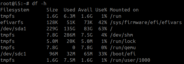 Example output. df -h output
